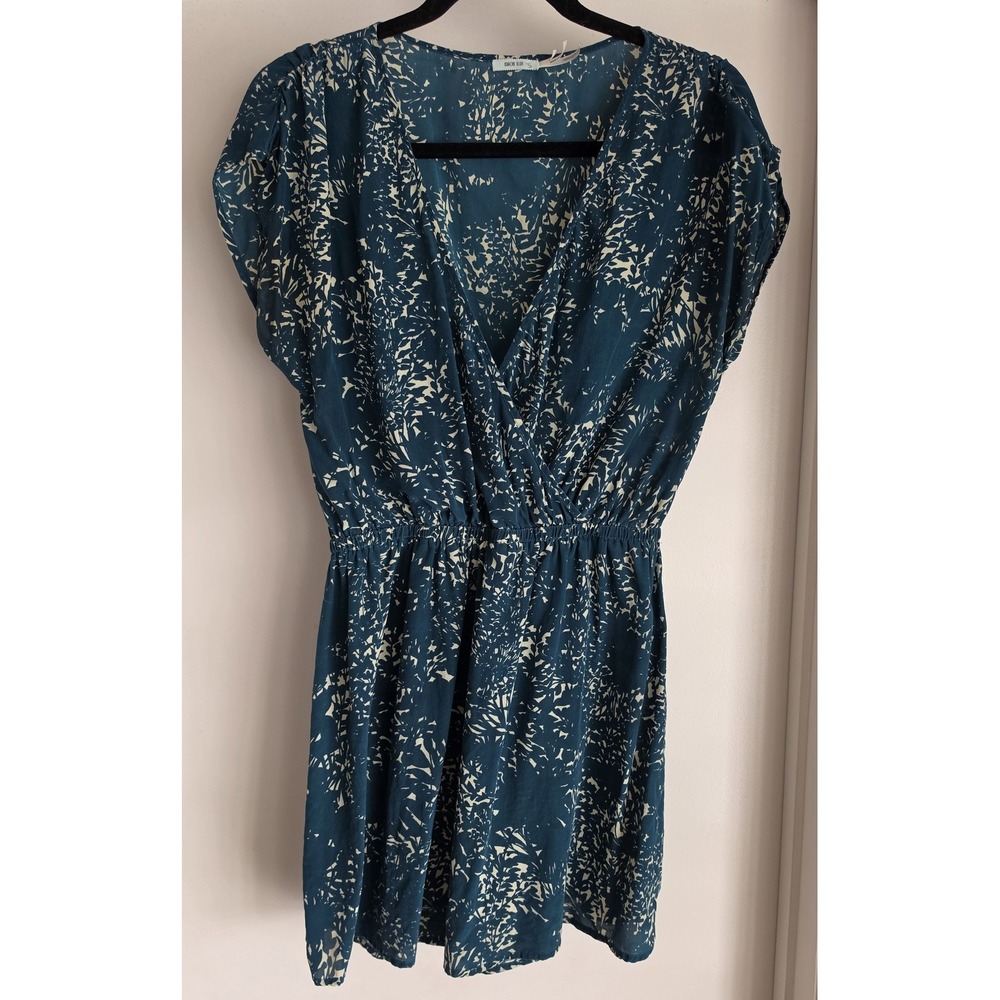 Kimchi Blue Silk Slip Dress M Sleeveless V-Neck Teal White Boho Gown